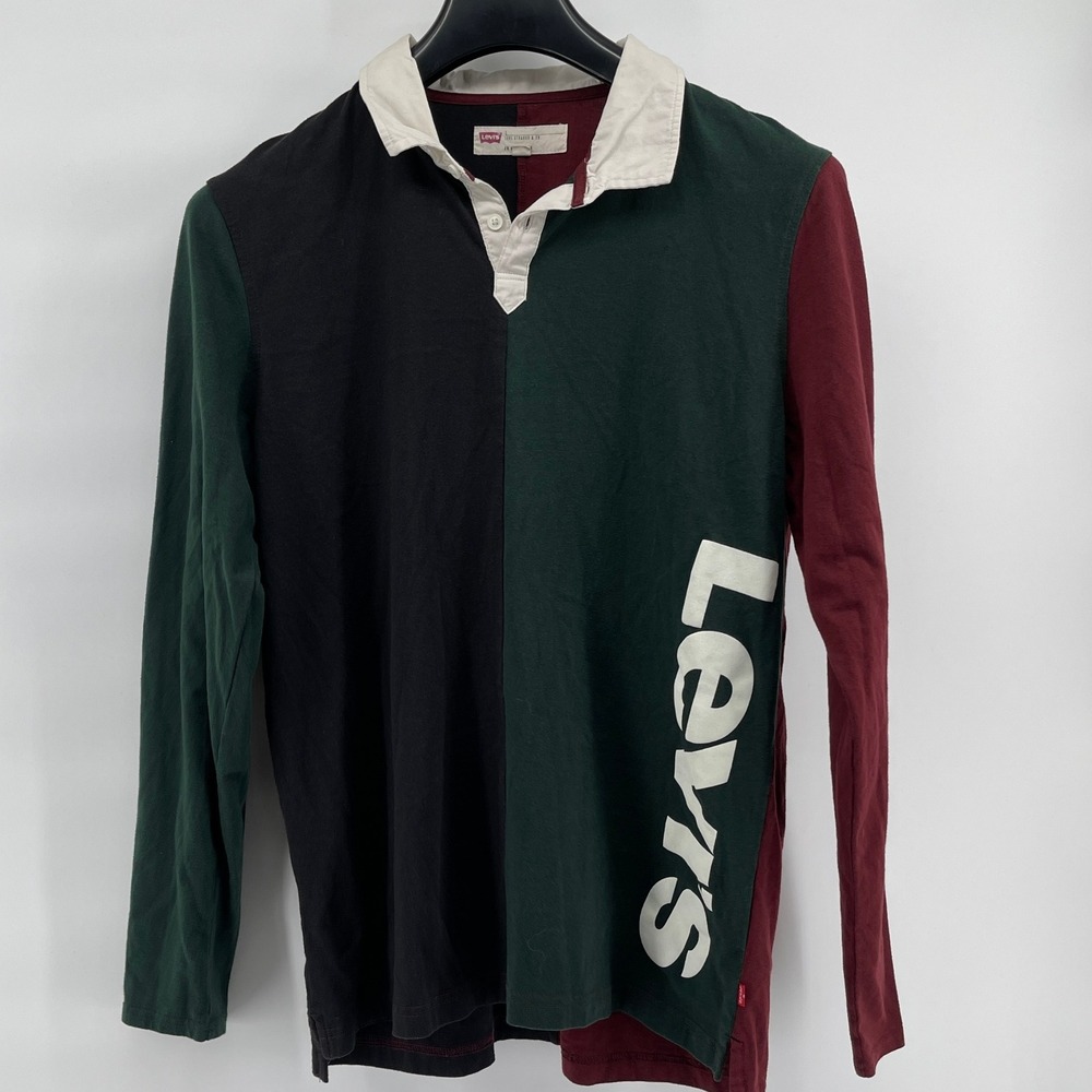 Levi's Rugby Shirt Mens Large Color Block Vertical Spellout Graphic Logo